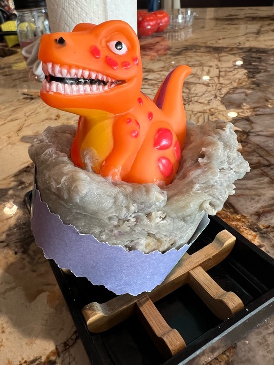Hand Crafted Orange & Yellow Dinosaur Lavender Lava Bath Toy - Picture 3 of 7